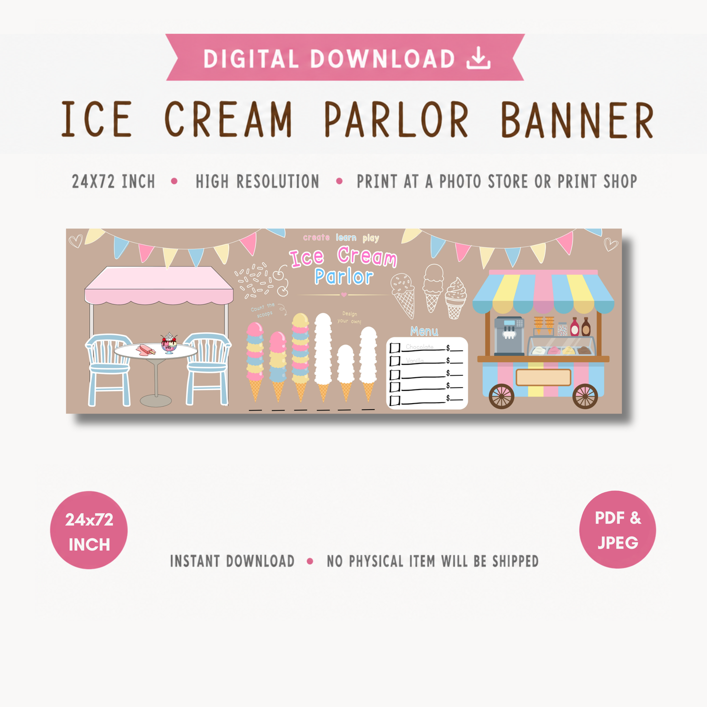 Ice Cream Parlor Banner | Pretend Play | Digital Download