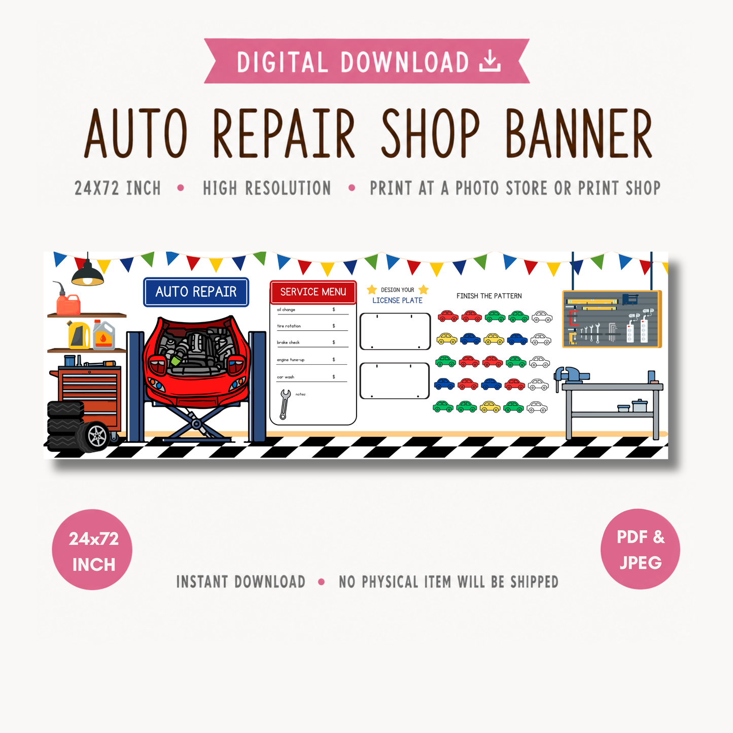 Auto Repair Shop Banner | Pretend Play | Digital Download