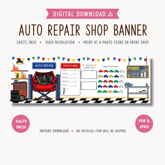 Auto Repair Shop Banner | Pretend Play | Digital Download