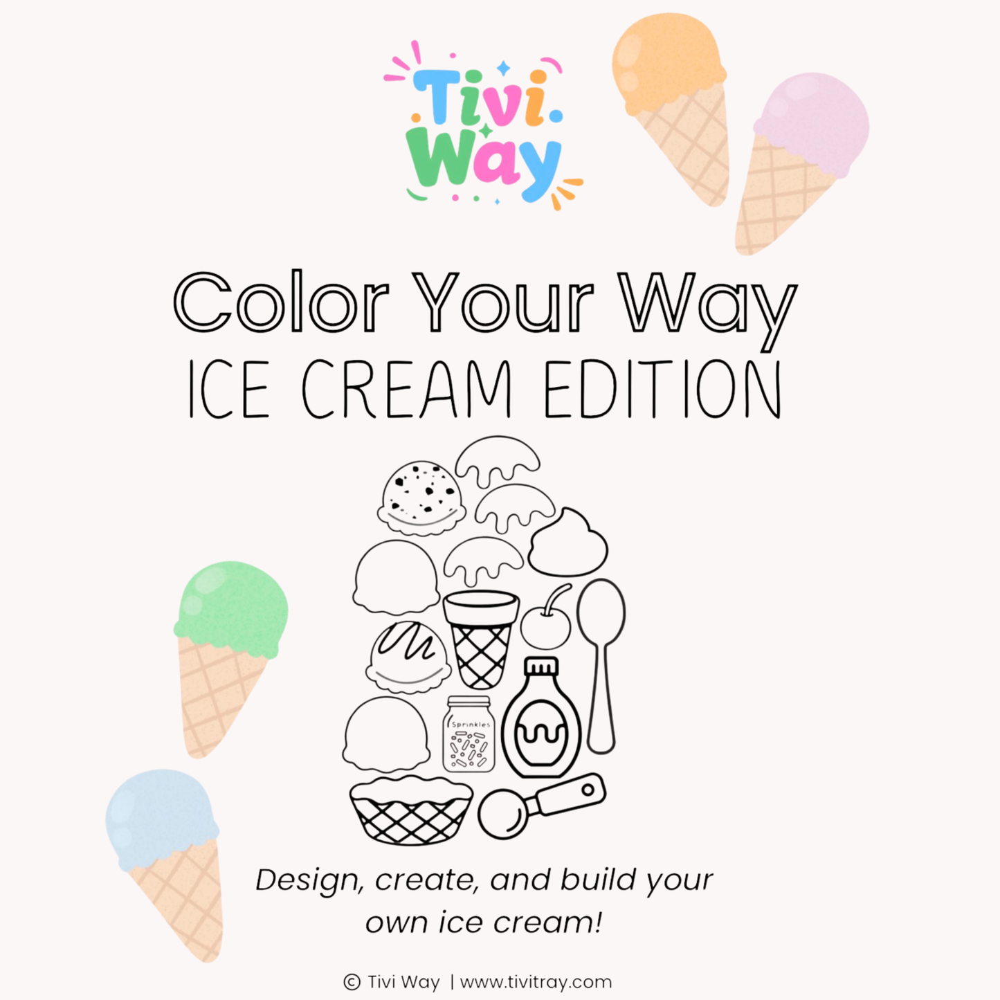 Color Your Way Ice Cream Template (PDF Only)