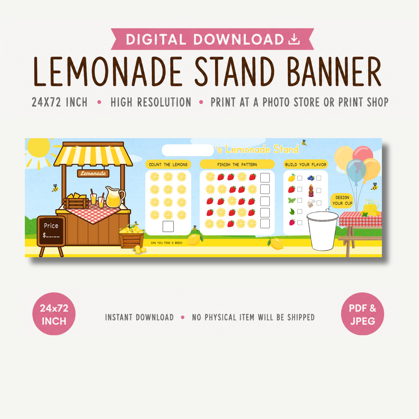 Lemonade Stand Banner | Pretend Play | Digital Download